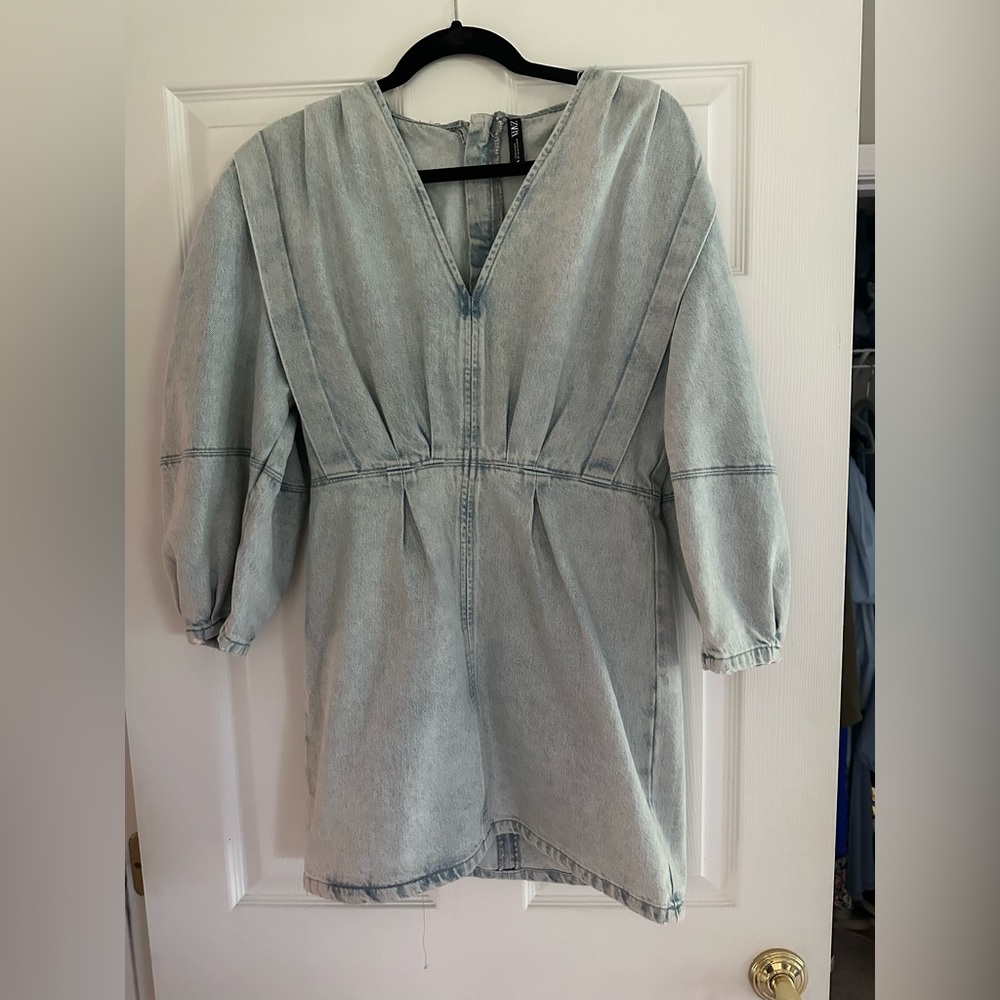 Zara Dresses | Zara Denim Dress with The Balloon Sleeves